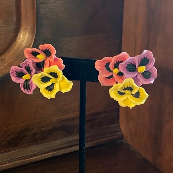 Colourful Pansy Flower Earrings - Picture 10 of 17